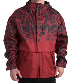 Dolce & Gabbana Red Leopard Hooded Rain Coat Jacket