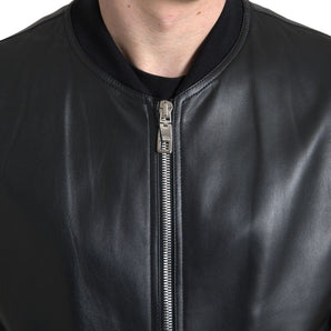 Dolce &amp; Gabbana Elegant Black Leather Bomber Jacket