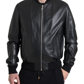 Dolce &amp; Gabbana Elegante chaqueta bomber de cuero negra