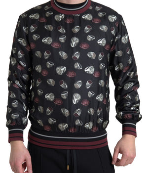 Dolce & Gabbana Black Ring Print Silk Crewneck Sweater