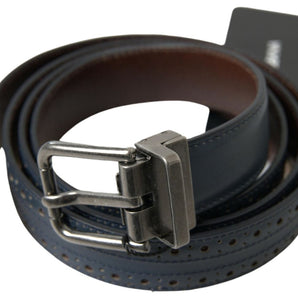 Dolce &amp; Gabbana Elegant Blue Leather Belt with Metal Buckle