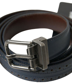 Dolce & Gabbana Blue Leather Perforated Metal Buckle Belt