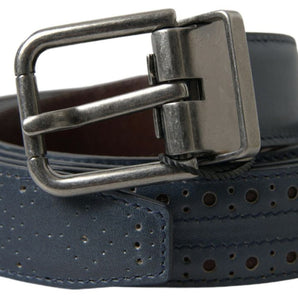 Dolce &amp; Gabbana Elegant Blue Leather Belt with Metal Buckle