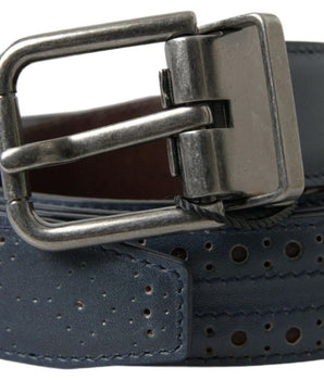 Dolce & Gabbana Blue Leather Perforated Metal Buckle Belt
