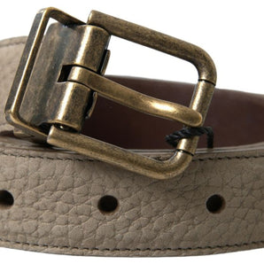 Dolce &amp; Gabbana Elegant Beige Leather Belt with Metal Buckle