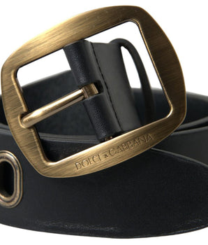 Dolce & Gabbana Black Leather Gold Metal Buckle Men Belt