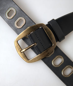 Dolce & Gabbana Black Leather Gold Metal Buckle Men Belt