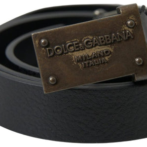 Dolce &amp; Gabbana Elegant Black Leather Belt - Metal Buckle Closure