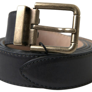 Dolce &amp; Gabbana Elegant Black Leather Belt with Metal Buckle