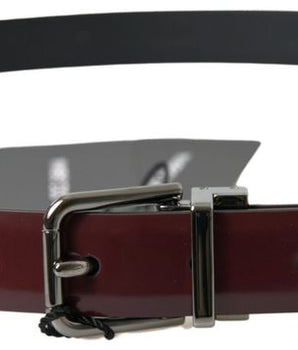 Dolce & Gabbana Bordeaux Leather Silver Metal Buckle Belt