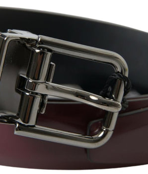 Dolce & Gabbana Bordeaux Leather Silver Metal Buckle Belt