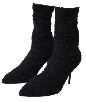 Dolce & Gabbana Black Stiletto Heels Mid Calf Boots