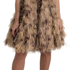 Dolce &amp; Gabbana Sleeveless Leopard Chiffon Ostrich-Feather Dress