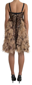 Dolce &amp; Gabbana Sleeveless Leopard Chiffon Ostrich-Feather Dress