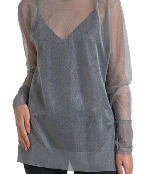 Dolce & Gabbana Gray Mesh Turtleneck Long Sleeve Blouse Top