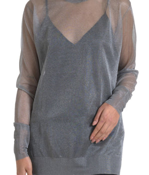 Dolce & Gabbana Gray Mesh Turtleneck Long Sleeve Blouse Top