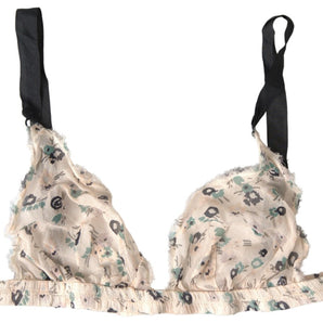 Costume National Elegant Floral Print Beige Bra