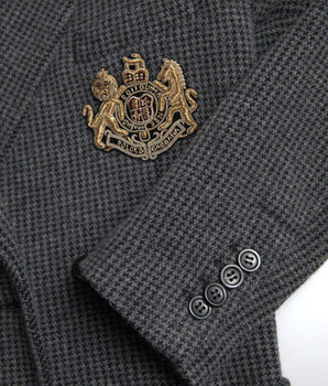 Dolce & Gabbana Gray Logo Embroidery Double Breasted Blazer