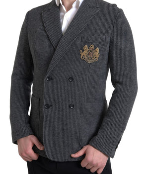 Dolce & Gabbana Gray Logo Embroidery Double Breasted Blazer