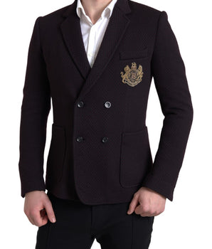 Dolce & Gabbana Purple Logo Embroidery Double Breasted Blazer