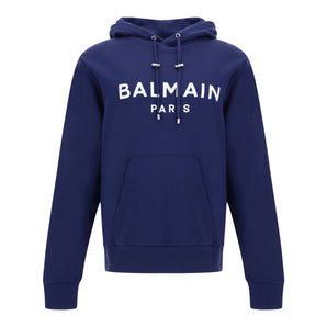 Balmain Elegant Navy Blue Monogram Hoodie