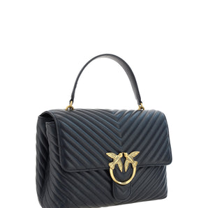 PINKO Elegante bolso de mano en piel de becerro negro