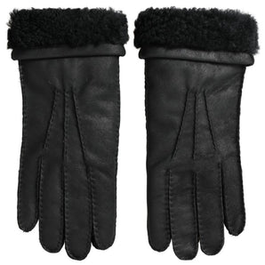 Dolce &amp; Gabbana Elegant Black Leather Winter Gloves