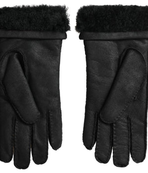 Dolce & Gabbana Black Leather Fur Short Hands Mitten Men Gloves