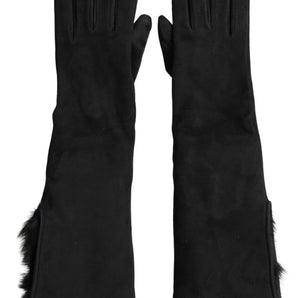 Dolce &amp; Gabbana Elegant Leather Elbow Length Gloves with Fur Trim