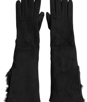 Dolce & Gabbana Black Leather Fur Elbow Length Gloves