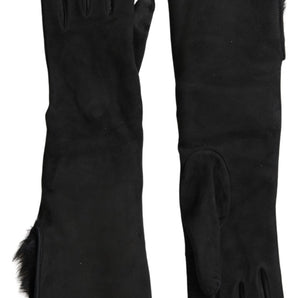 Dolce & Gabbana Elegant Leather Elbow Length Gloves with Fur Trim