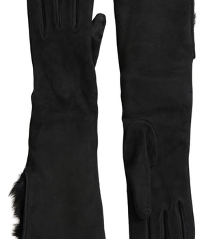 Dolce & Gabbana Black Leather Fur Elbow Length Gloves