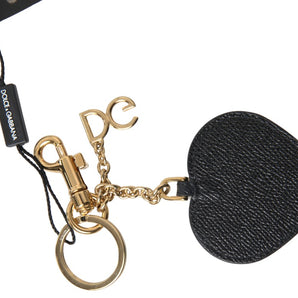 Dolce &amp; Gabbana Elegant Black Leather Keychain with Fuchsia Accent