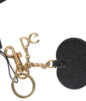 Dolce & Gabbana Black Fuchsia Heart Leather Gold Metal Keyring Keychain