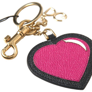 Dolce &amp; Gabbana Elegant Black Leather Keychain with Fuchsia Accent