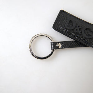 Dolce &amp; Gabbana Elegante accesorio para llavero de cuero negro