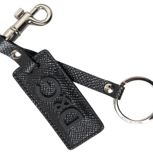 Dolce &amp; Gabbana Elegant Black Leather Keyring Accessory