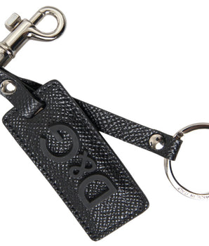 Dolce & Gabbana Black DG Logo Leather Silver Metal Keychain