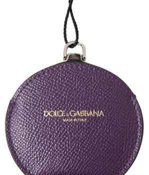 Dolce & Gabbana Purple Calfskin Leather Round Hand Mirror Holder