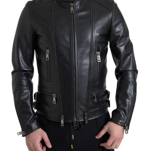 Dolce &amp; Gabbana Sleek Black Leather Biker Jacket