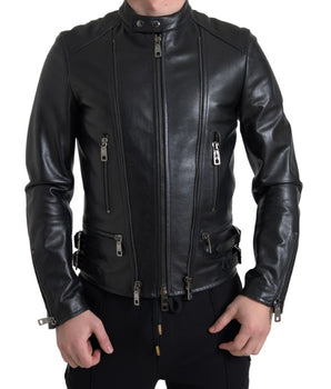 Dolce & Gabbana Black Leather Zipper Coat Men Jacket