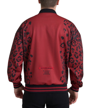 Dolce & Gabbana Red Leopard Polyester Bomber Full Zip  Jacket