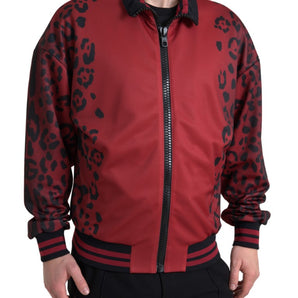 Dolce &amp; Gabbana Red Leopard Print Bomber Jacket