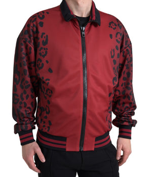 Dolce & Gabbana Red Leopard Polyester Bomber Full Zip  Jacket