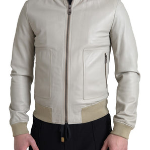 Dolce &amp; Gabbana Cazadora bomber de cuero color crema