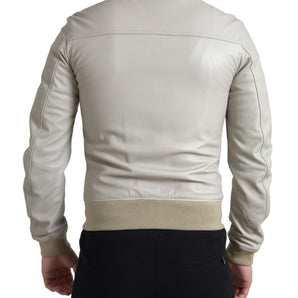 Dolce &amp; Gabbana Cream Leather Bomber Jacket