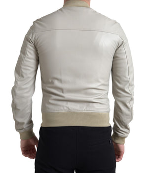 Dolce & Gabbana Cream Leather Bomber Blouson Full Zip Jacket