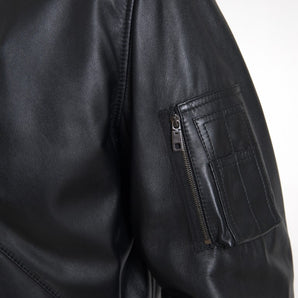 Dolce &amp; Gabbana Elegant Black Leather Bomber Jacket