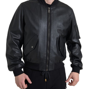 Dolce &amp; Gabbana Elegante chaqueta bomber de cuero negra