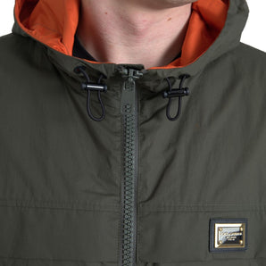 Dolce &amp; Gabbana Elegant Hooded Full Zip Jacket in Green and Orange